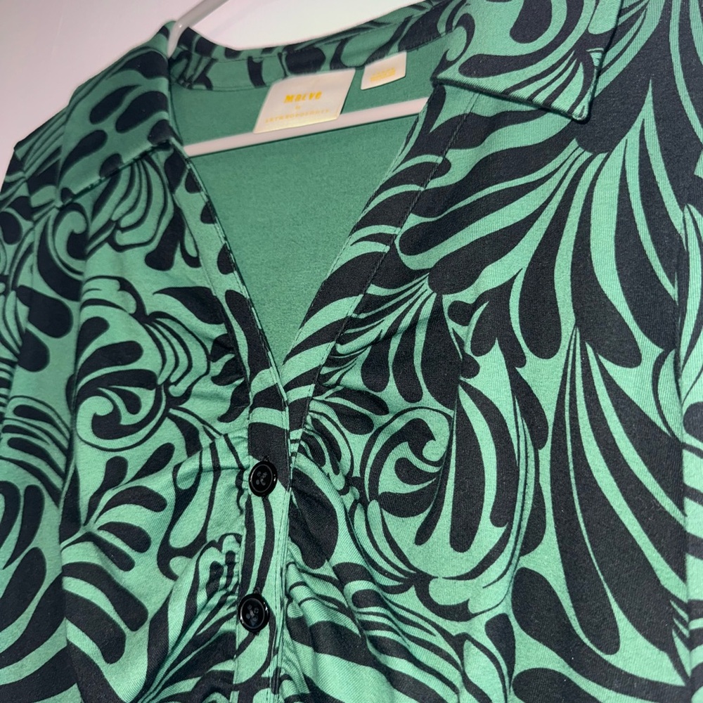 Maeve Button-Down Blouse – Bold Green & Black Statement Piece